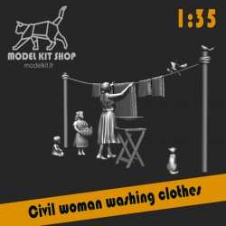 1:35 - Woman hanging out laundry