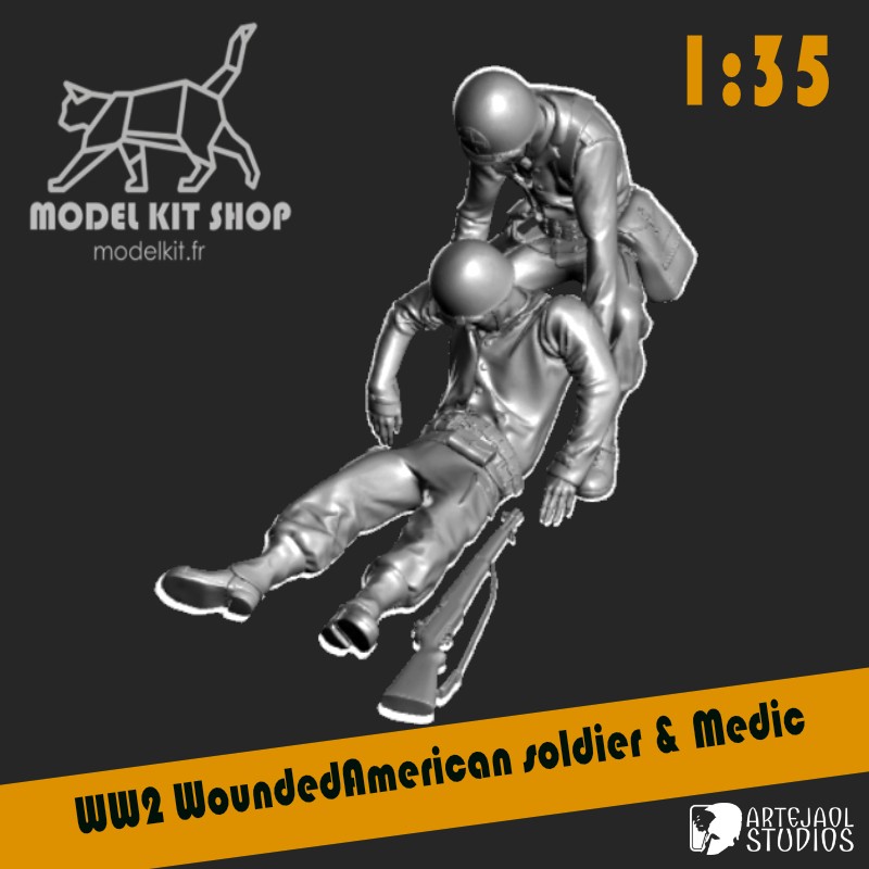1:35 - WW2 Wounded American soldier & medic