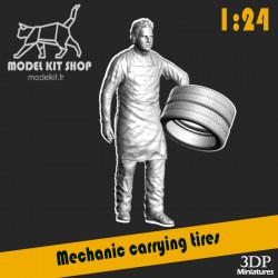 1:24 - Mechanic carrying tires