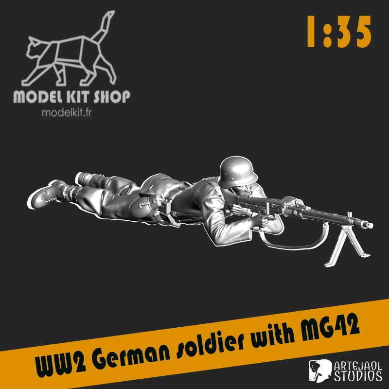 1:35 – WW2 Deutscher Soldat feuert ein MG42 ab