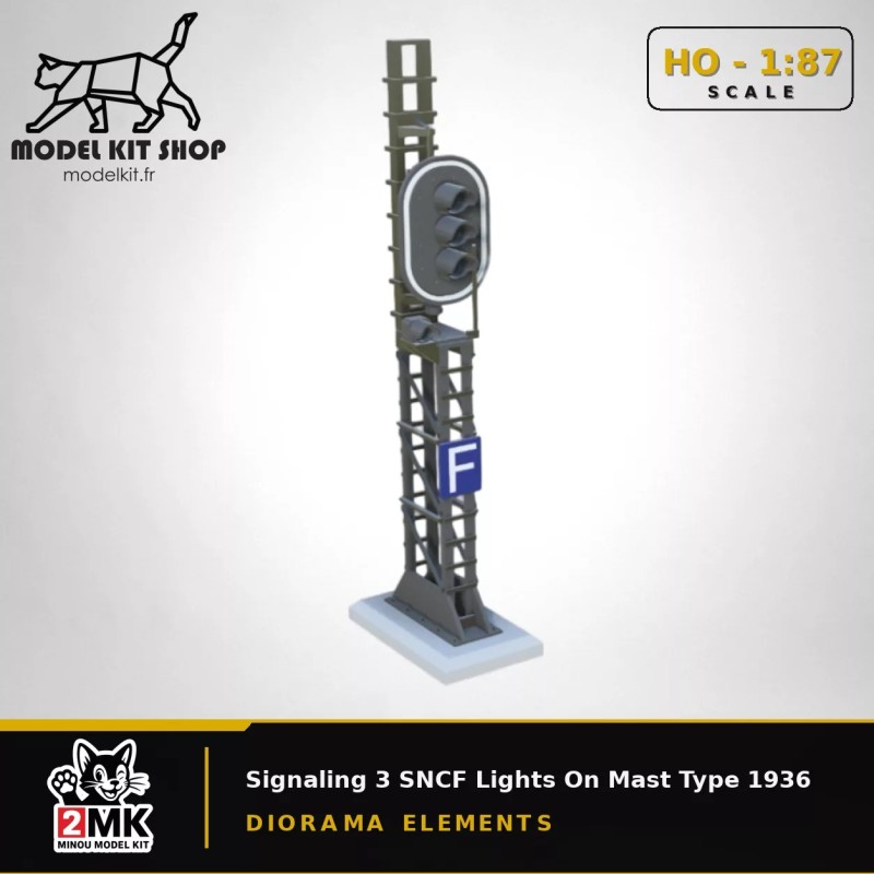 HO (1:87) - SNCF Signalisation 3 feux sur mat type 1936